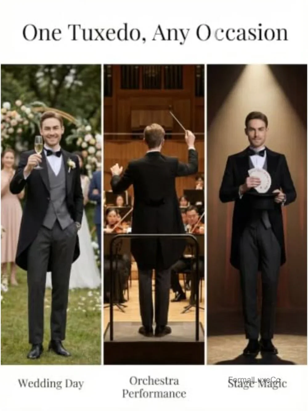 Men's 3 Piece Slim Fit Tuxedo Suit with Velvet Collar, Double Breasted Vest,